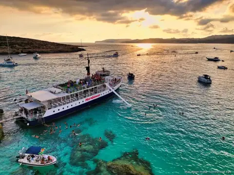 Evening light over the sea on a Blue Lagoon sunset cruise