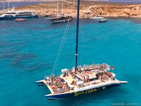 Buffet lunch laid out on the Spirit of Malta catamaran deck